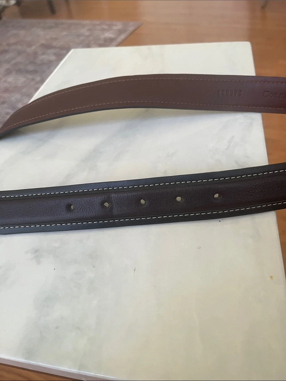 Men’s Cole Haan Leather Belt brass size 36” brown Buckle 1.5”
